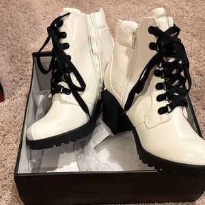 MIA White Lace-Up Boots with Black Accents